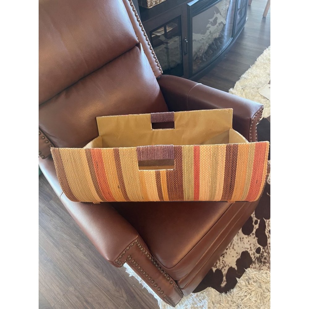Mod Straw, Grass And Fiber Woven Footed Magazine Holder